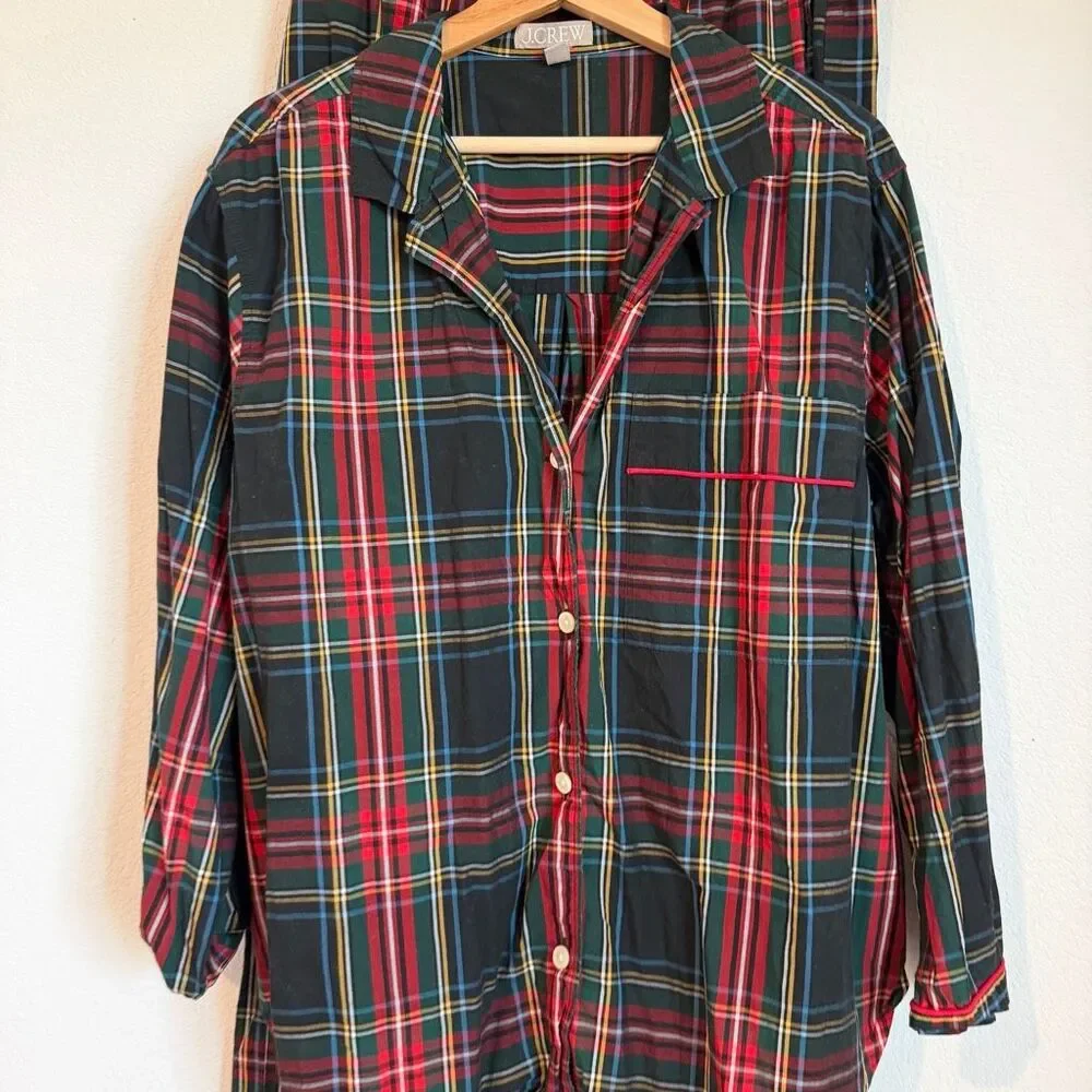 J. Crew Stewart Tartan Cotton Poplin Plaid Pajama Pant Set Women's Size Large